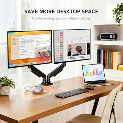Dual Monitor Stand Adjustable Monitor Desk Mount for 17″–32″ Computer Screens, Full Motion VESA Pattern 75x75/100x100 with C-Clamp & Grommet Aluminum Base, Each Arm Holds 4.4 to 20 lbs HD09B-201 - size: dual monitor arm