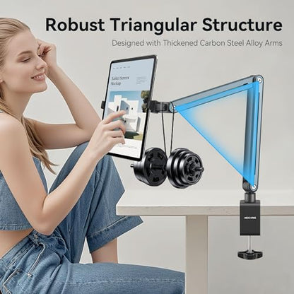 Aluminum Tablet Stand Holder - 360° Adjustable & Foldable Phone iPad Holder for Desk Mount, Dual-Device Desk Clamp for iPad Pro/Air/Mini, Samsung Galaxy Tab, Kindle, Phones 4-13"-931010