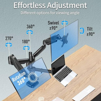 MOUNTUP Dual Monitor and Laptop Mount, Adjustable Monitor Stand for 2 Max 27" Computer Screens, Laptop Tray Fits 10-17inch Notebook, Holds 4.4-17.6lbs Per Arm, 3-in-1 Adjustable Monitor Desk Mount - size: Triple, style: With Pole