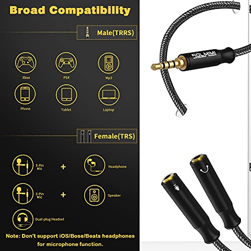 Headphone Mic Splitter, 3.5mm TRRS Splitter with Separate Headphone and Mic Jack, 3.5mm Combo Audio Adapter 2 Female to 1 Male Compatible to Xbox One Smartphone PC Tablet Ps4 Gaming-10 inch - size: 0.65FT