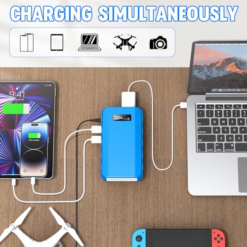 Portable Power Station with AC Outlet, Powkey 65W/110V External Battery Pack 24000mAh/88.8Wh Power Pack, Portable Power Source Supply Backup for Outdoor Tent Camping Home Blue | Powkey 86Wh Lithium Battery Pack with 65W AC Outlet, Emergency Backup Power S