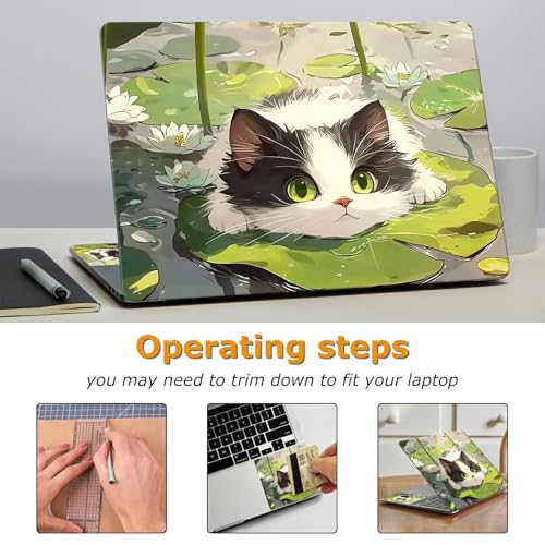 Universal Laptop Skin Sticker with 2 Wrist Pad Decals, 3-Piece Removable Vinyl Laptop Cover, Cat Laurel Leaf Waterproof Anti-Scratch, Easy-Trim Fit for 13.3" 14" 15.6" Laptops - color: Cat Laurel Leaf