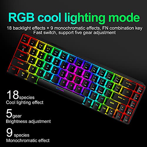 65% Wired Gaming Mechanical Keyboard and Mouse Combo, Mini 68 Keys, RGB Backlight, Lightweight RGB Optical Mouse,Mouse Pad Compatible with PS4,Xbox,PC,Laptop,MAC (Black/Blue Switch) - color: black/blue switch