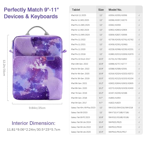 MoKo 9-11 Inch Tablet Sleeve Bag Handle Carrying Case with Shoulder Strap | Fits iPad Pro/Air/A16 11-inch, iPad 10th 10.9, iPad 9/8/7th 10.2, iPadAir 5/4th 10.9 and Tab S8/S9 11-inch, Purple Starry - color: Purple Starry Sky, size: 9-11 inch