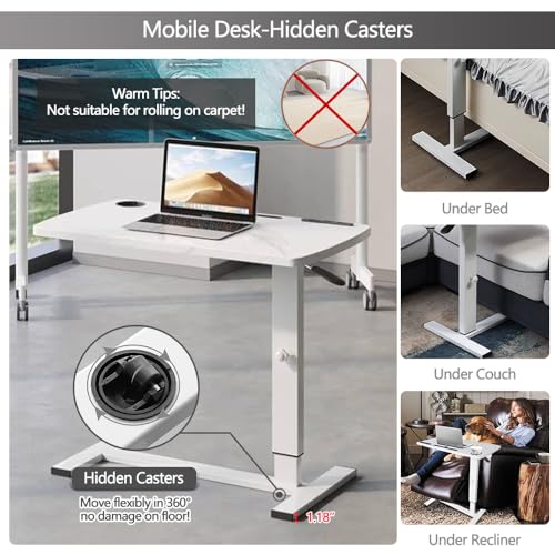 BeGyoku Overbed Table,Hospital Bed Table,Pneumatic Bed Tables Adjustable Over The Bed with Hidden Wheels&USB Port,Mobile Laptop Table Cart and Rolling Bedside Table with Tray Hospital Home Use-White - color: White-32" L X 16" W