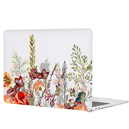 Case for MacBook Air 13-inch Laptop M5 M4 M3 M2 A3449 A3240 A3113 A2681 2026-2022 Release with Touch ID, 3D Effect Matte Clear See Through Hard Cover&Keyboard Cover, Field Flowers - color: Yellow Red
