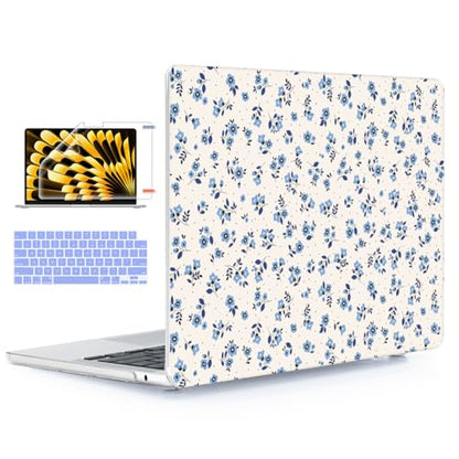 YSCLBAHUK for MacBook Air 15 inch Case 2026-2023 Release M5 A3448 M4 A3241 M3 A3114 M2 A2941 Liquid Retina Display, Hard Shell Case with Keyboard Cover+Screen Film+Trackpad Film, Blue Flower - color: Blue Flower