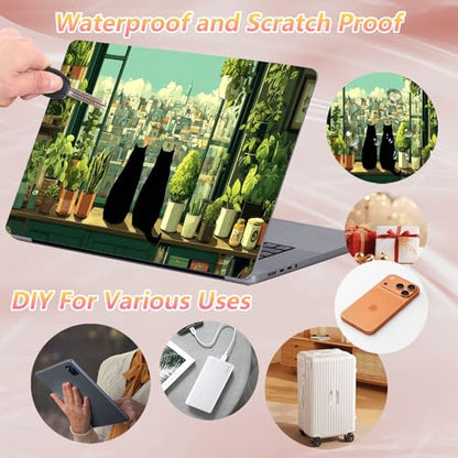 Laptop Skin Sticker Decal 12" 13" 13.3" 14" 15" 15.6",Waterproof Scratch Resistant Vinyl,Reusable Easy to Apply,for MacBook HP Dell Notebooks Netbooks Laptop,2 Wrist Pads,Cute Cat Window Plant - color: Cute Cat Window Plant