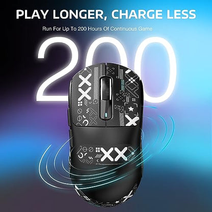 ATTACK SHARK X3 49g Ultra-Lightweight Wireless Gaming Mouse, Black&Tape | Bluetooth 5.2/2.4G Wireless/Wired, PAW3395 Gaming Sensor, 26K DPI, 200h Battery Life, Programmable Buttons for PC/Mac/Win - color: Black & Griptape
