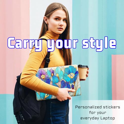 Universal Laptop Skin Sticker Decal, Compatible with MacBook HP Dell Lenovo 12"-15.6", Reusable Vinyl Notebook Cover 3PCS Set, High-Recognition Film-Blue Purple Stained Glass Flower - color: Blue Purple Stained Glass Flower