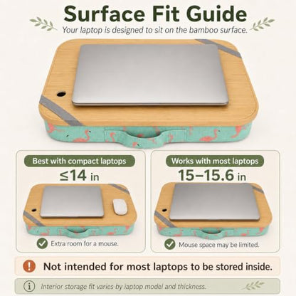 Mayjoy Bamboo Laptop Lap Desk with Storage, Removable Cover, Aqua | Use laptops up to 15.6” on the bamboo top; store tablets, notebooks, mouse, cables, and pens inside. - color: Aqua