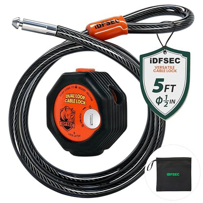 Heavy Duty Adjustable Cable Lock with 4 Keys | 5' x 1/2" Weatherproof Dual Cinch Security Cable for Bikes, Scooters, ATVs, Generators, Ladders, Tools & Outdoor Gear - size: 5' x 1/2" Diameter
