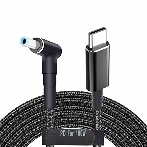 USB C to 4.5mm Adapter Charging Cable Fast 100W PD Power Charger Type C Male to 90 Degree DC 4.5 x 3.0mm Barrel Jack Plug Converter Cord for ENVY Pavilion Spectre Stream 11 13 Notebook 14 HP Laptops