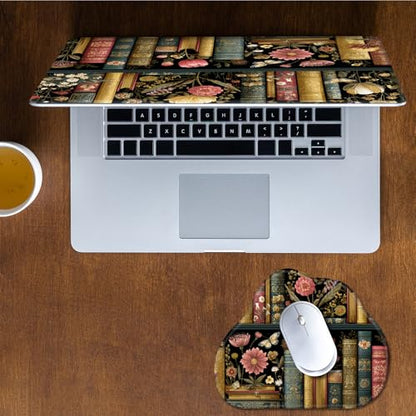 Laptop Skin Sticker Decal 15-15.6 Inch with Cute Mouse Pad, Universal Reusable Vinyl Sticker for 12.1 13 13.3 14 15.4 Inch Netbook and Notebook PC, Bookcase Floral - color: Bookcase Floral