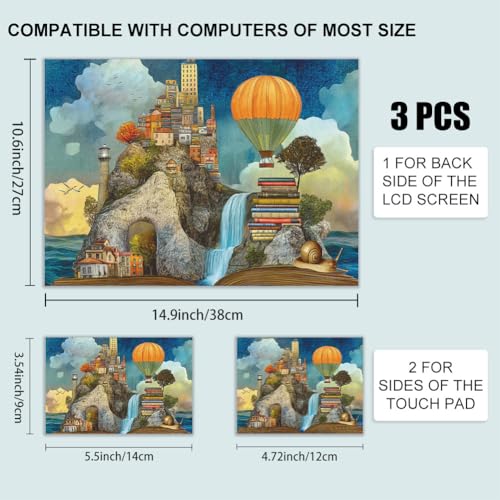 3Pcs Laptop Skin Sticker Decal Oil Painting PVC Laptop Sticker Fits for 12-16 Inch Notebook Waterproof Scratch Proof Dream Castle Universal Notebook PC Personalized Protector Gift