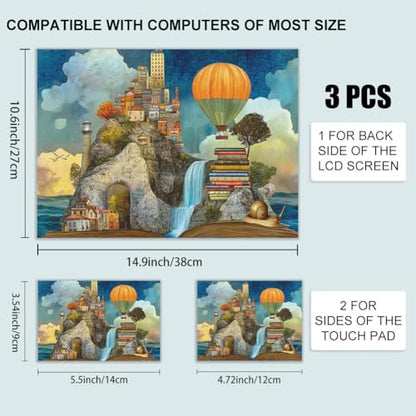 3Pcs Laptop Skin Sticker Decal Oil Painting PVC Laptop Sticker Fits for 12-16 Inch Notebook Waterproof Scratch Proof Dream Castle Universal Notebook PC Personalized Protector Gift