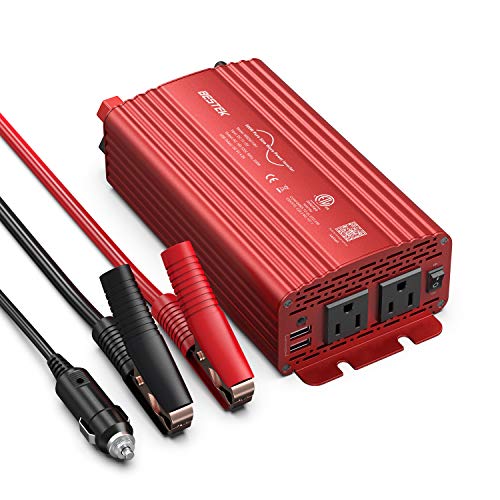 BESTEK 500W Pure Sine Wave Power Inverter DC 12V to AC(2 Outlets) 110V Car Charger Plug Inverter Adapter Converter with 4.2A Dual USB Charging Ports, ETL Listed - color: 1 Red