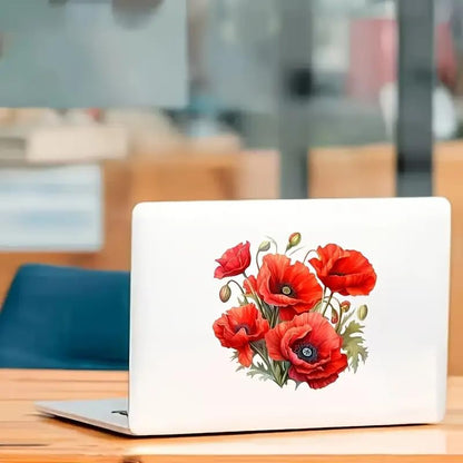Red Floral PVC Vinyl Car Decals Stickers Waterproof Self-Adhesive Decals for Cars, Laptops, Trucks, Motorcycles Wall Window Luggage Scratch Cover Door Decor Sticker