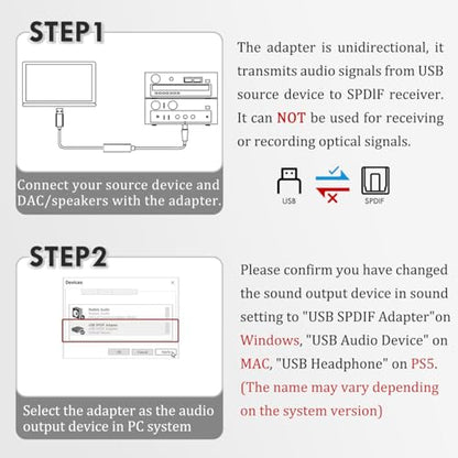 USB to Optical Audio Adapter, PC to SPDIF Sound Card Optical Output Compatible with Windows macOS Laptop Computer, Not for TV, One Way Signal Only from USB to Toslink, Not support 5.1 Channel - color: Red