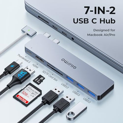 USB C Adapter HDMI Hub for MacBook Pro/Air M1 M2 M3 2024 2023 13" 15" 16",Mac USB Adapter 7-in-2, MacBook Accessories with HDMI, USB C and 3 USB A 3.0 Data Ports, SDµSD Card Reader
