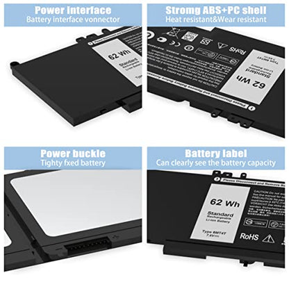 E5470 E5570 6MT4T Battery Compatible with Dell Latitude 14 E5470 15 E5570 Precision 15 3510 M3510 Series Notebook Replacement for V69Y TXF9M 79VRK 07V69Y 0HK6DV 079VRK 0TXF9M [7.6V/62Wh] - size: 9.27*4.05*0.27inch 6MT4T