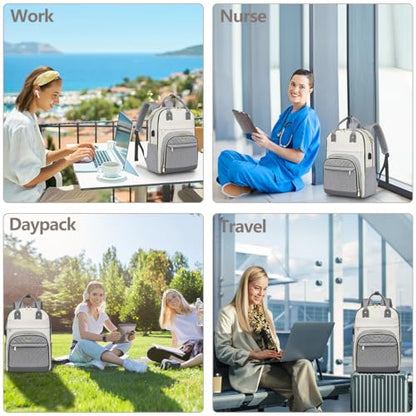 Laptop Backpack Women Work Bag - Travel Backpack Purse with USB Charger 15.6 Inch Nurse Bag College Teacher Business Backpack Waterproof Laptop Bag Beige Grey - color: 6-beige Grey, size: 15.6 Inch