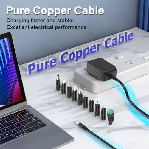 20V 1.5A 1A Charger Power Supply Adapter with 10 Interchangeable Jacks UL | Power Cord 20V 30W 20 Volt 1500mA 1000mA 800mA 500mA DC Adaptor PERFEIDY