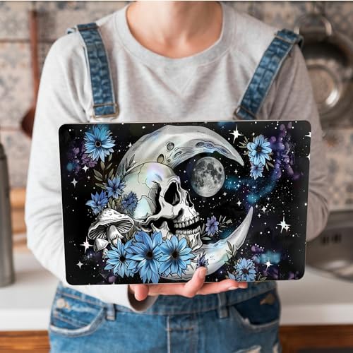 Universal Laptop Skin Sticker with 2 Wrist Pad Skins, Waterproof Scratch Resistant Vinyl Laptop Cover Decal, Cut to Fit for 11–15.6 Inch MacBook HP Dell Lenovo, Blue Daisy Skull Moon - color: Blue Daisy Skull Moon