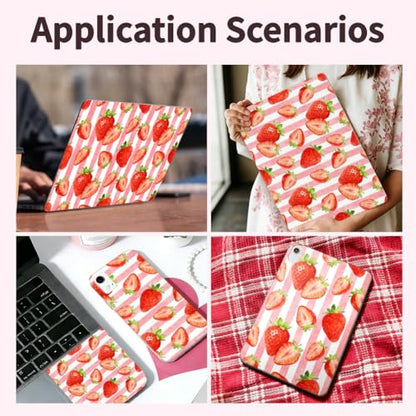 3Pcs Strawberry Laptop Skin Sticker Candy Strip Universal Removable Vinyl Stickers Fits for 12.1 13 14 15.6 16 Inch Waterproof Notebook Decal Cover Gift - style: strawberry