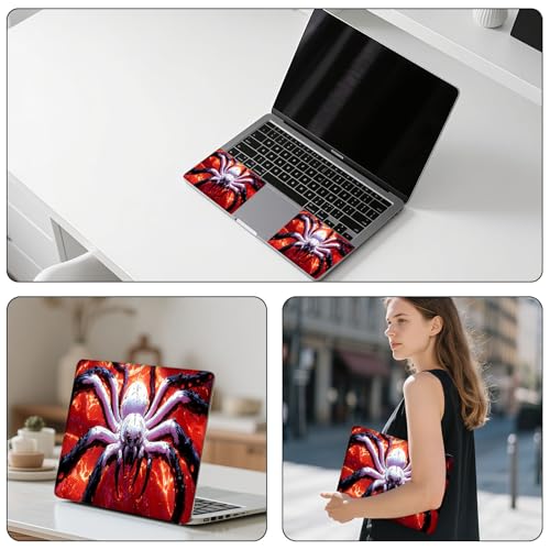 Aesthetic Laptop Skin Sticker, Giant White Spider in Fiery Abyss Waterproof Vinyl Laptop Decal, Removable Bubble Free, Reusable Protective Cover for 13 14 15 15.6 Inch - color: Giant White Spider in Fiery Abyss