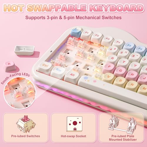 YUNZII C75 Cute 75% Wireless Mechanical Keyboard (Beige, Milk Switch) | Creamy Cake Keyboard, BT5.0/2.4G/USB-C, Hot-Swap, NKRO, PBT MOA Keycaps,5500mAh RGB Gasket Mount for Mac/Win/Gaming/Office - color: Beige, size: Milk V2 Switch