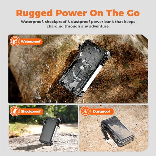 BLAVOR Solar Power Bank 20000mAh Built-in Cables, Wireless Charger for Phones & Apple Watch, 20W Fast Charging Battery Pack with USB C, Flashlight, Solar Charger for iPhone, iPad, iWatch, Samsung - color: Dull black
