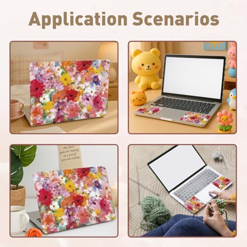 PLIGREAT 15 Inches Laptop Decal Sticker Skin Cover, Oil Painting Florals Laptop Stickers Skins Decal Fits 12-15 Inch Laptops Universal Removable Vinyl Notebook Art Protector Cover Decals, Red Yellow - color: Red Yellow