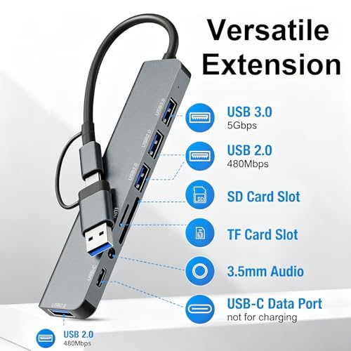 USB C Hub USB Hub 3.0, Upgrade 8 in 2 USB Splitter with USB-C/4 USB A Port Extender, TF/SD Card Reader, 3.5mm Audio Adapter, USBC USB Dongle for PC/Laptop/Tablet/Mac/MacBook/iPad and More Devices - color: Grey-USB C Hub 02