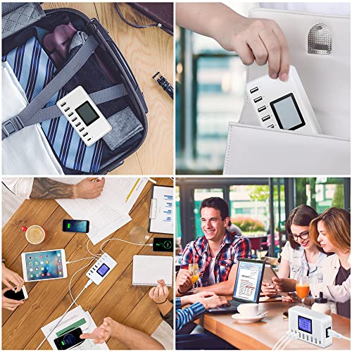 60W 12A 8-Port USB Charging Station - Multi Port USB Hub Charger with LCD Display - Compatible with iPhone, iPad, Samsung, Kindle, Tablet, Bluetooth Earbuds and More - color: white