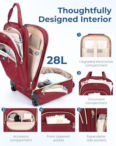 BAGSMART Carry On Luggage Underseat Suitcase with Wheels, 16-inch Luggage Airline approved Underseater Softside Travel Suitcase Lightweight Overnight Rolling Carry-on Luggage for Women Men, Red - color: Red