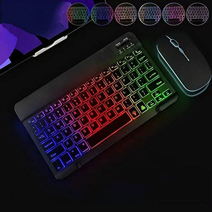 Ultra-Slim Lightweight Bluetooth Keyboard and Mouse Portable Mini Wireless Keyboard Rechargeable 7-Color Backlit for Apple iPad iPhone,Tablet iPhone Smartphone iOS Android Windows,Black - color: black