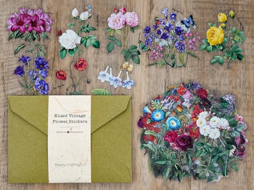 Knaid 100 Pieces Vintage Flower Stickers Set - Big 3.4" Waterproof Clear Botanical Floral Journaling Sticker for Scrapbooking Junk Journal Supplies Bullet Journals Planner Collage Laptop Paper Crafts