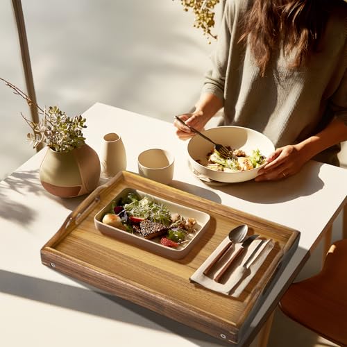 Utoplike Acacia Bed Tray for Eating, Breakfast Trays with Foldable Legs for Bed, Wood Folding Serving Table for Sofa - size: Medium