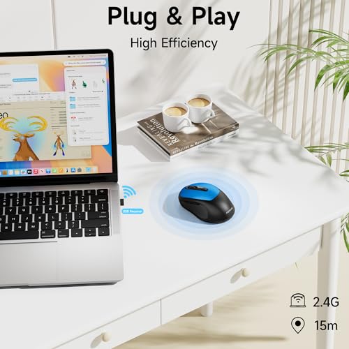 memzuoix Wireless Mouse, 2.4GHz Nano Receiver, 3 DPI Levels (800/1200/1600), 6 Buttons, Compatible with PC/Mac/Laptop (Blue) - color: Blue