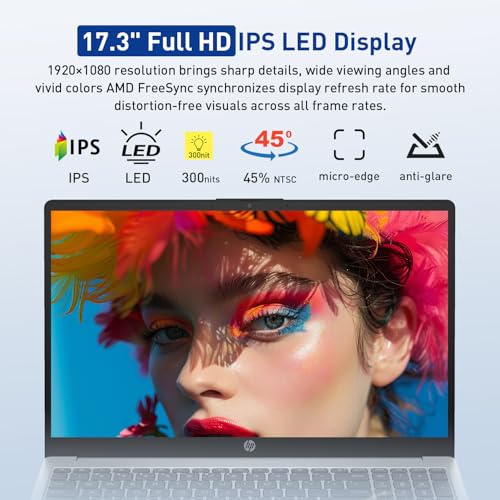 HP 17.3” FHD IPS LED Anti-Glare 300 nits Laptop, AMD Ryzen 5 7430U 6-core CPU, 32GB RAM, 1TB Storage, Webcam w/Shutter, Microsoft Copilot Key, Wi-Fi 6, BT 5.4, Win11H, w/Laptop Cooler, 17-cp3000 - size: 32GB RAM | 1TB SSD