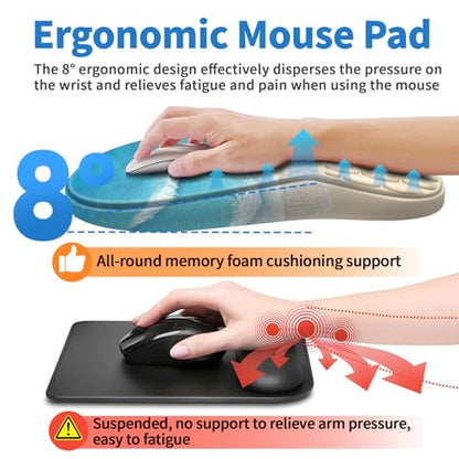 YIWEI Ergonomic Mouse Pad with Wrist Rest for Carpal Tunnel Pain Relief | Memory Foam Wrist Support,Non-Slip Rubber Base, Keyboard Computer Mousepad,Lycra Cloth Surface,Gaming Home Office - color: Beach-1