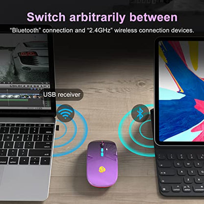 CC Store Wireless Mouse for Laptop,USB-C Rechargeable with Dual Connection | Bluetooth mouse with 2.4GHz USB receiver, silent slim design, adjustable DPI for laptop,MacBook,PC and tablet,Black-purple - color: Black-purple