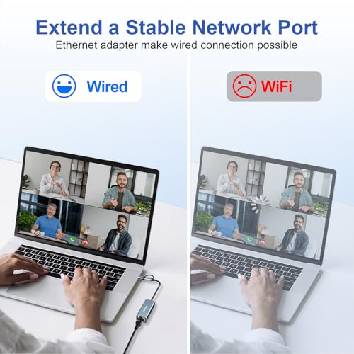 USB 3.0 to Ethernet Adapter, Ethernet to USB C Adapter 2 Connector 1000Mbps | Denlane RJ45 Gigabit Network Adapter LAN Converter for iPhone 15 16 17/USB-C iPad, MacBook/Pro/Air, Laptop, Windows 11/10/8/7