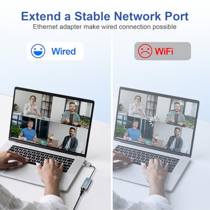 USB 3.0 to Ethernet Adapter, Ethernet to USB C Adapter 2 Connector 1000Mbps | Denlane RJ45 Gigabit Network Adapter LAN Converter for iPhone 15 16 17/USB-C iPad, MacBook/Pro/Air, Laptop, Windows 11/10/8/7