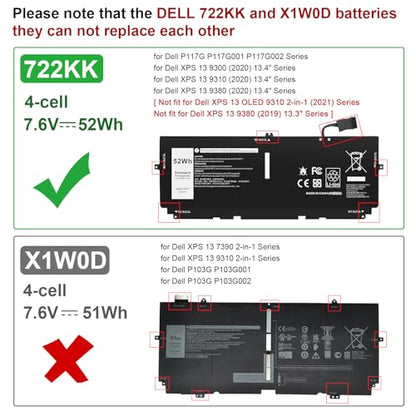 Fancy Buying 52Wh 722KK FP86V Laptop Battery for Dell XPS 13 9300 XPS 13 9310 XPS 13 9380 P117G P117G002 P117G001 Series Notebook 0WN0N0 WN0N0 02XXFW 2XXFW - size: 10.51*4.06*0.16inch