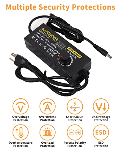 3V~24V 120W 5A Adjustable DC Power Supply AOYADAISU Universal Power Adapter with 14 Tips & Polarity Converter, 100-240V 50-60Hz Variable AC to DC Power Converter for LED Strip Light Camera 5000mA - style: 3-24V 5A 120W