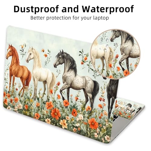 Aesthetic Laptop Skin Cover,12-15.6 Inch Universal Vinyl Sticker Decal,Waterproof Scratch-Resistant Notebook Wrap,Removable Residue-Free Protector,Horses Flowers Field - color: Horses Flowers Field
