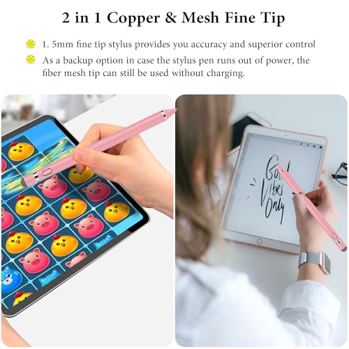 Stylus Pen for Touchscreen, Kenkor Rechargeable Digital Fine Point Active Tablet Pencil, Stylus Pen for iPhone/Switch/Android/Apple iPad Pro/Air/Mini/Samsung/Cellphone/Tablet Drawing & Writing - Pink - color: Pink