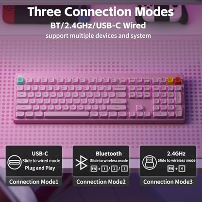 NuPhy Node100 Wireless Mechanical Keyboard, Hot Swappable Custom Bluetooth Keyboard, 109 Keys Computer Gaming Keyboards, Supports Touch Gestures, PBT Keycaps, RGB Backlit, Bluetooth/2.4GHz/USB-C - color: Pink, size: High-profile Blush Max Switch